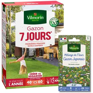 VILMORIN Gazon 7 jours - 1 kg + Gazon Japonais - 4 m² - Mélange de fleurs Vilmo... pas cher