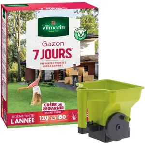 Gazon 7 jours - 3 kg + Semoir à main Gazon/Engrais | Vilmorin Jardin