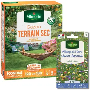 Gazon - Vilmorin - Gazon Terrain Sec - 3 kg + Gazon Japonais - 4 m² - ...