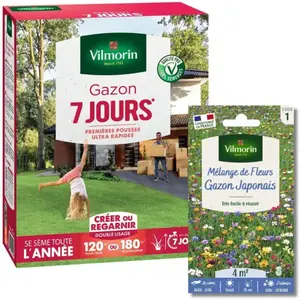 Gazon 7 jours - 3 kg + Gazon Japonais - 4 m² - Mélange de fleurs | Vil...