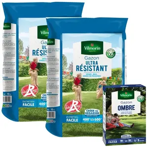 Gazon Ultra Résistant - Label Rouge - 10 kg (x2) + Gazon Ombre - 250 g Offert Vilmorin pas cher