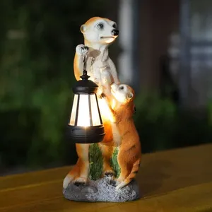 Relaxdays 2 X Figurine De Jardin Suricate - Figurine Solaire Jardin - Statue Animal