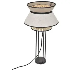 Market Set SINGAPOUR-Lampe à poser double cannage et lin naturel H56cm