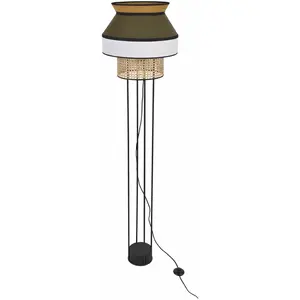 Market Set SINGAPOUR-Lampadaire simple cannage et lin H158cm