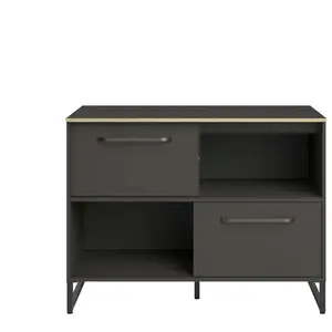 Meuble bas 2 portes coulissantes WAVE coloris gris pas cher