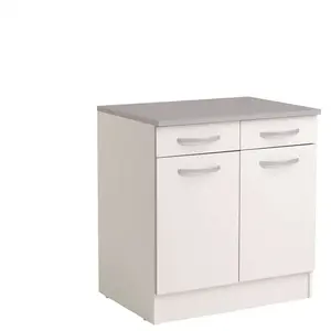 Meuble bas 80 cm 2 portes + 2 tiroirs SPOON coloris blanc pas cher
