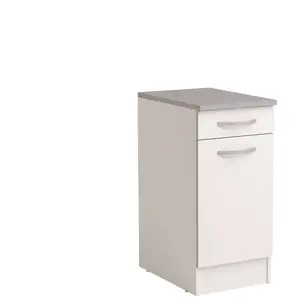 Meuble bas 40 cm 1 porte + 1 tiroir SPOON coloris blanc pas cher