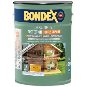 Comparateur de prix : Lasure 2en1 Protection Toutes Saisons 12 ans - 5L - Chêne Clair - Bond...