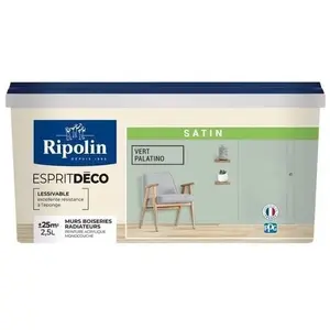 Comparateur de prix : Ripolin - Peinture Murale Toutes Pièces - Satin - 2,5L - Vert Palatino
