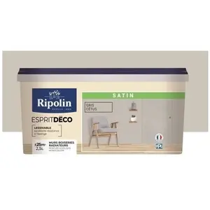 Comparateur de prix : Ripolin - Peinture Murale Toutes Pièces - Satin - 2,5L - Gris Cétus