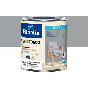 Comparateur de prix : Ripolin - Peinture Murale Toutes Pièces - Mat - 0,5L - Gris Galet