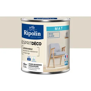 Comparateur de prix : RIPOLIN Peinture murale Esprit déco multi-supports - 0,5 L - Blanc mat
