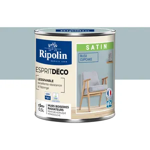 Comparateur de prix : Ripolin - Peinture Murale Toutes Pièces - Satin - 0,5L - Bleu Cupcake