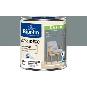 Comparateur de prix : RIPOLIN Peinture murale pour toutes pièces - Gris zinc satin - 0,5 L