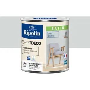 Comparateur de prix : Peinture Murale Toutes Pièces - Satin - 0,5L - Gris Souris - Ripolin