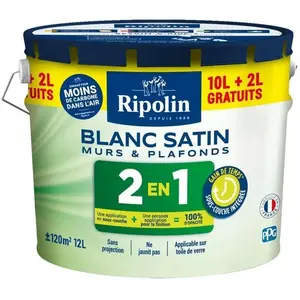 Peinture Murs et Plafonds 2 en 1 Blanc Satin Ripolin 10L + 2L gratuitsVendu parrue-du-commerce