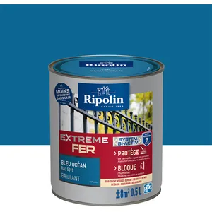 Comparateur de prix : RIPOLIN Peinture pour Fer Extérieur - Bleu Océan Brillant, 0,5L