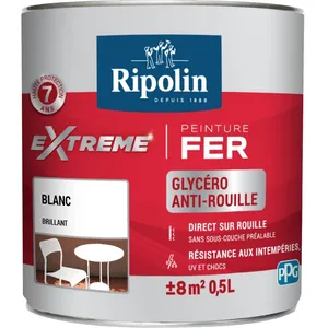 Comparateur de prix : RIPOLIN Peinture pour Fer Extérieur - Blanc Brillant, 0,5L