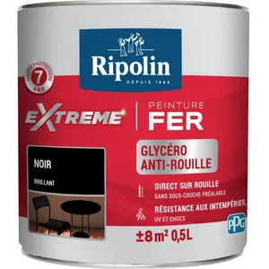 Comparateur de prix : RIPOLIN Peinture pour Fer Extérieur - Noir Brillant, 0,5L