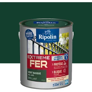 Comparateur de prix : Peinture pour Fer Extérieur - Brillant - 2L - Vert Basque RAL 6005 - Ripolin