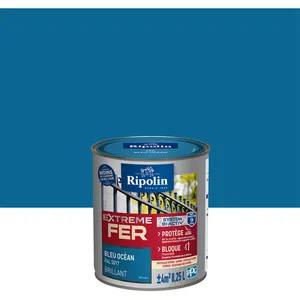 RIPOLIN Peinture pour Fer Extérieur - Brillant - 0,25L - Bleu Océan RA...Vendu parcdiscount