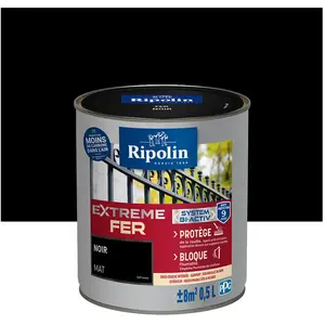 Comparateur de prix : RIPOLIN Peinture pour Fer Extérieur - Noir Mat, 0,5L
