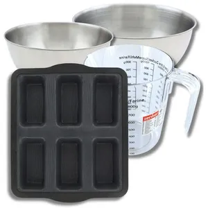 Comparateur de prix : Set pâtisserie avec moule à 6 financiers silicone, 2 bols à mixer, ver...
