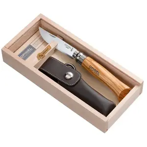 Opinel Plumier couteau N°8 en bois d'olivier et son étui multicolore en inox pas cher