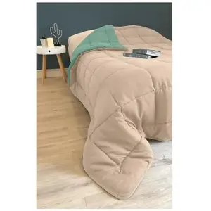Comparateur de prix : TOISON D'OR POYET MOTTE Couette Microfibre - 200 x 200 cm - Gris galet et Vert lac