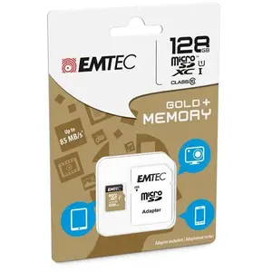 Comparateur de prix : MicroSDXC 128Go EMTEC +adaptateur CL10 Gold+ UHS-I 85MB/s - Sous blister