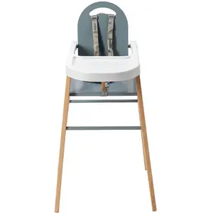 Combelle Chaise Haute Fixe Bébé avec Tablette Amovible Lili, Bicolore Bleu gris pas cher