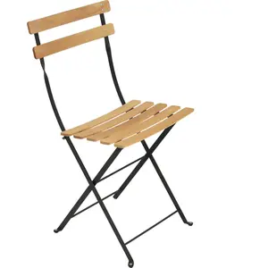FERMOB Lot de 2 Chaises Pliantes Bistro Naturel en Acier et en Bois Métal pas cher