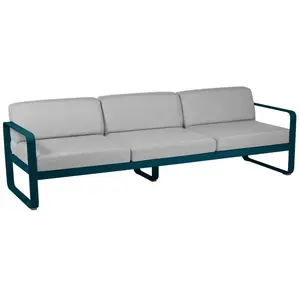 FERMOB Canapé 3 Places Bellevie Bleu Acapulco Coussins Gris Flanelle