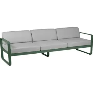 FERMOB Canapé 3 Places Bellevie Vert Cèdre Coussins Gris Flanelle