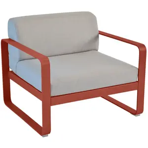 Fermob Fauteuil Bellevie Ocre Rouge Coussins Gris Flanelle pas cher