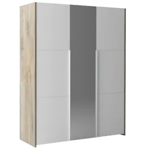 SCIAE Armoire 3 portes laquée blanc et bois taupe grisé Kido 162 cmVendu parcarrefour