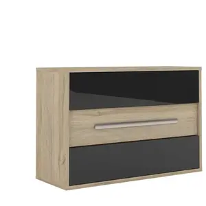 Commode 3 tiroirs AVEIRO coloris chêne pavia/noir brillant pas cher
