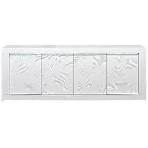 SCIAE Buffet éclairage à Led 4 portes bois laqué blanc à reliefs Kala 220 cmVendu parcarrefour