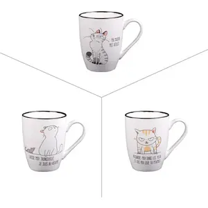 Tasse Funny Cat 23 cl (lot de 3) - Trend'up - Décoré - Porcelaine pas cher