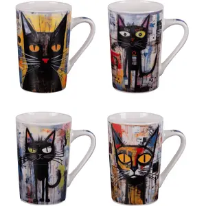 Mug En Porcelaine Kiub – Chat Et Plantes – Tasse Originale, Couleur Beige