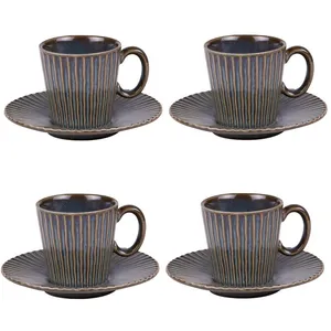 Coffret De 4 Tasses À Café Avec Sous Tasses Liv Bleu 22 Cl