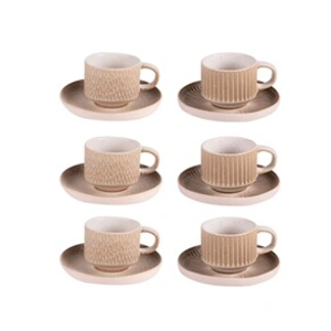 Coffret de 6 tasses à café avec sous tasses Miyaki 9 cl - - Beige - Gr...