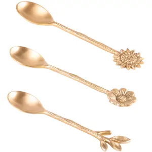 Table Passion - 3 Sets de 3 cuillères à dessert végétales dorées - 14x... pas cher