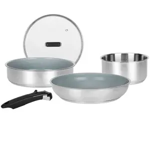 Sitram 716744 Batterie de Cuisine inox 5 pcs : 1 manche amovible, 1 ca... pas cher