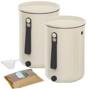 2 Composteurs Bokashi,Plastique recyclé, beige, 9,6l+1kg d'activateur pas cher