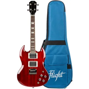 Flight Rock Series Pioneer Cherry Red ukulélé ténor électrique solid body avec housse