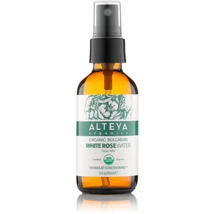 Alteya Organic Eau de rose blanche bulgare 60 ml Spray Bioglass - Certifiée 100% organique USDA, pure, naturelle, Eau florale distillée, Vendue directement par le producteur et le distillateur pas cher