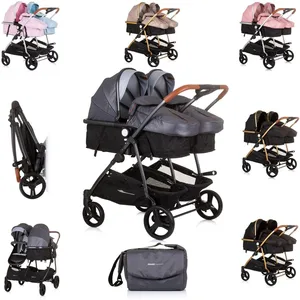 Chipolino poussette pour frères et soeurs Nouveau Twin Duo Smart pliable panier [gris gris clair]