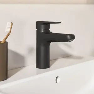 Ideal Standard Alu+ Mélangeur de lavabo, 120 mm projection de jet, Redresseur de flux, économie d'eau, technologie Blue Start, système FirmaFlow, éléments de base en aluminium, Noir mat pas cher