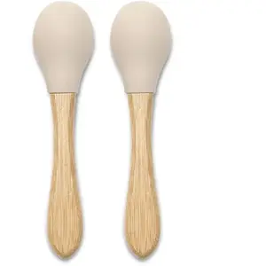 Lorelli Lot de 2 Cuillères Silicones Manche Bambou Beige pas cher